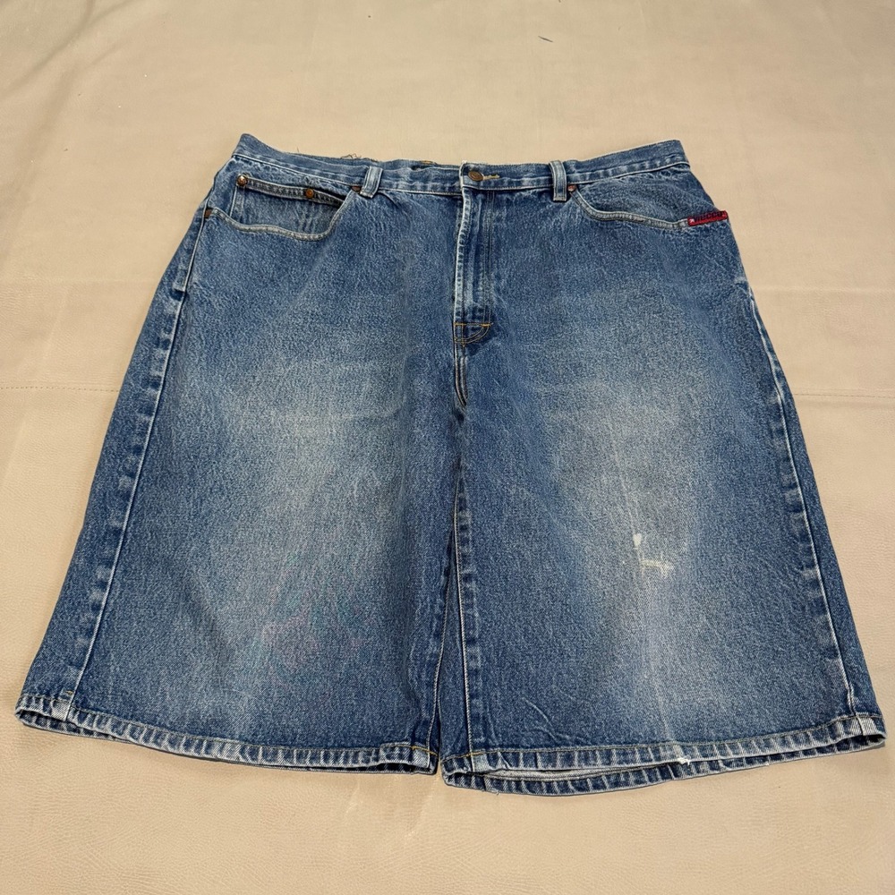 VTG Y2K Mecca USA Men Blue Denim Jean Short Jorts Baggy Hip Hop Skate 38x12-6184